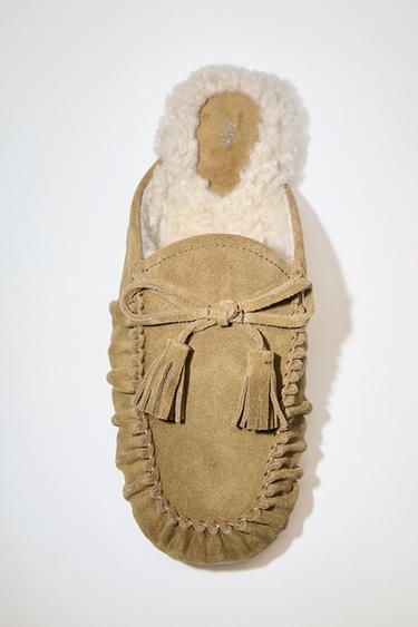 Zara SPLIT SUEDE OPEN BACK LOAFERS - Beige