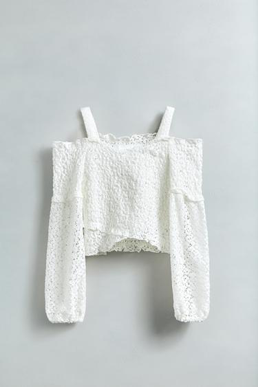 OVERSLAGTOP MET TEXTUUR - Ecru van Zara
