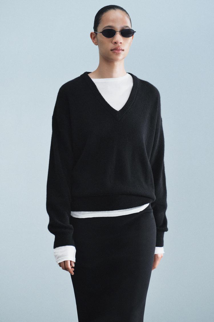 CASHMERE WOOL BLEND JUMPER V-NECK