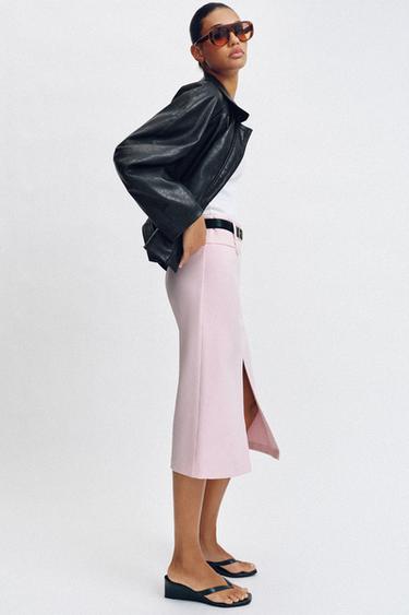 BELTED PENCIL MIDI SKIRT - Pink by Zara - Image 4