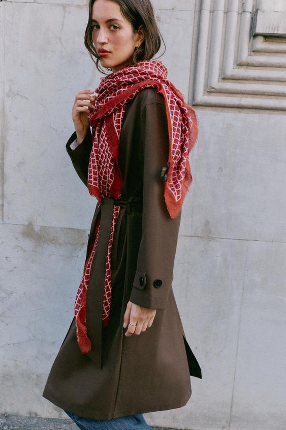 GEOMETRIC PRINT wool blend SCARF - Red by Zara - Image 0