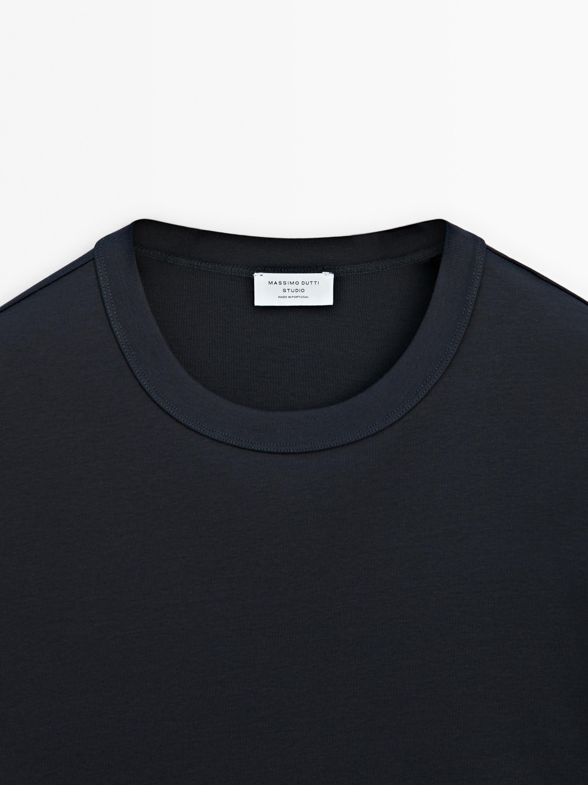 Short sleeve cotton T-shirt - Studio - Navy blue | ZARA United States