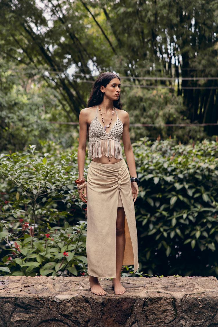 Falda Zara Pareo Midi Mujer Beige Skirt Falda Midi ZARA Pareo