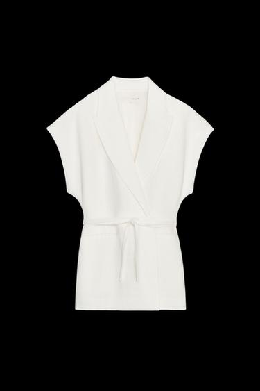 Zara ZW COLLECTION DOUBLE BREASTED LINEN VEST - White - Image 0