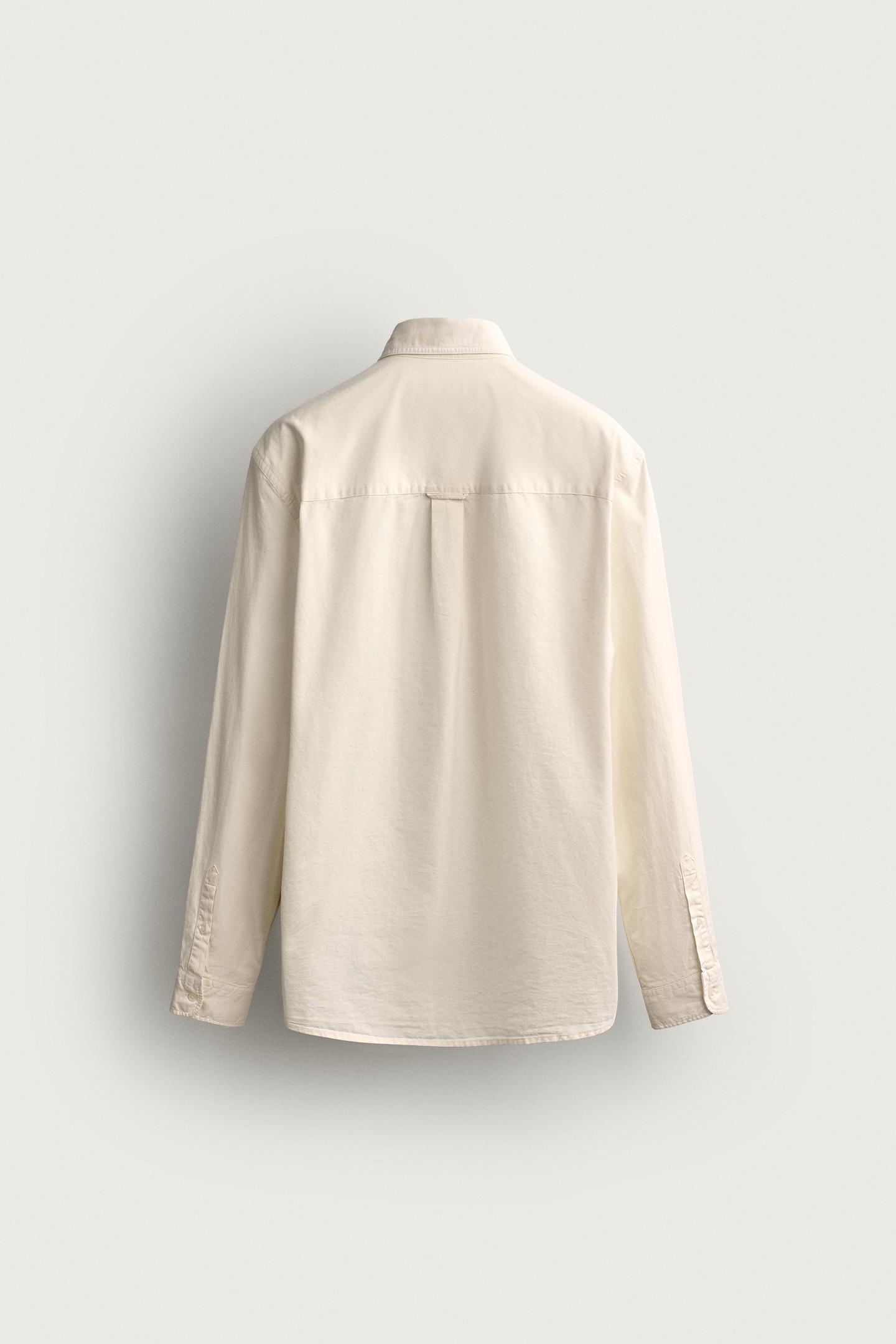Мужская рубашка Zara Regular Fit Pocket, цвет: Экрю — фото 8