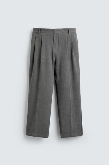 מכנסי חליפה בגזרת Relaxed fit בהדפס אדרה - אפור של Zara