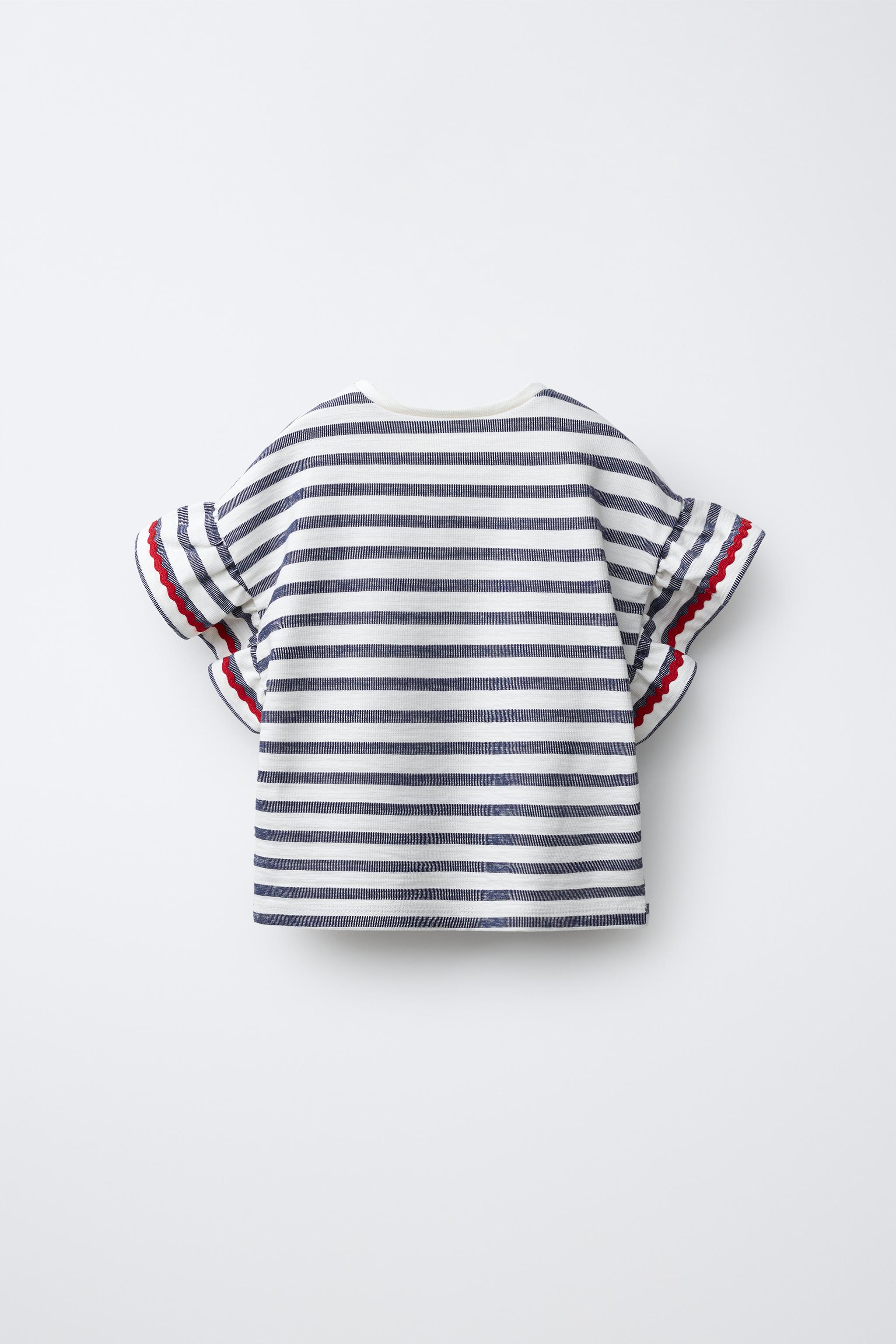 WOVEN STRIPED RUFFLE TOP