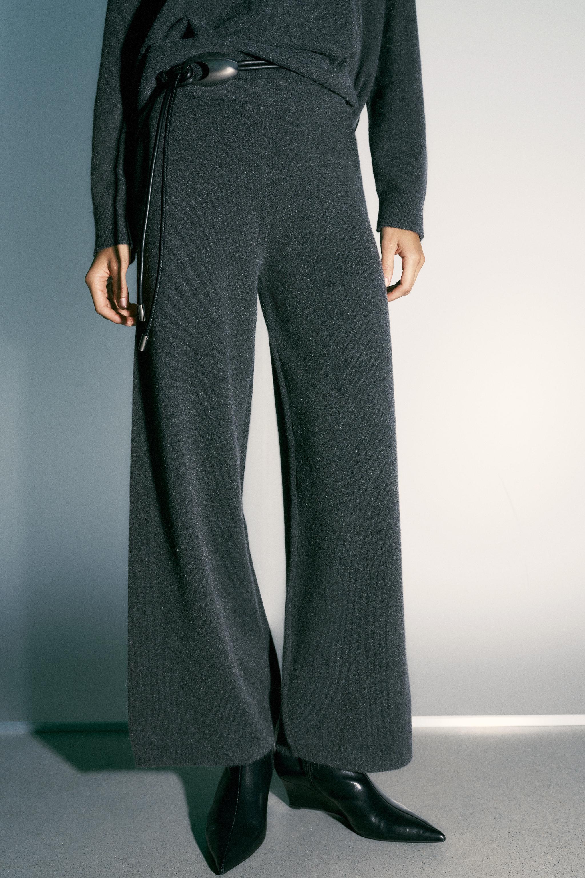 KNIT WIDE-LEG PANTS - Mid-gray | ZARA United States
