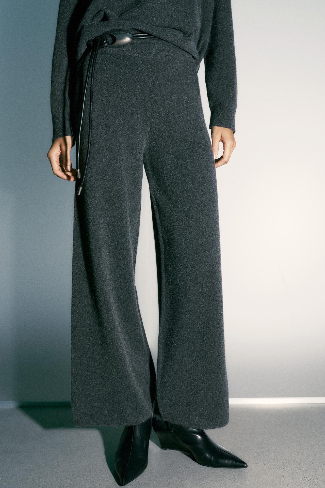 KNIT WIDE-LEG PANTS — Mid-gray