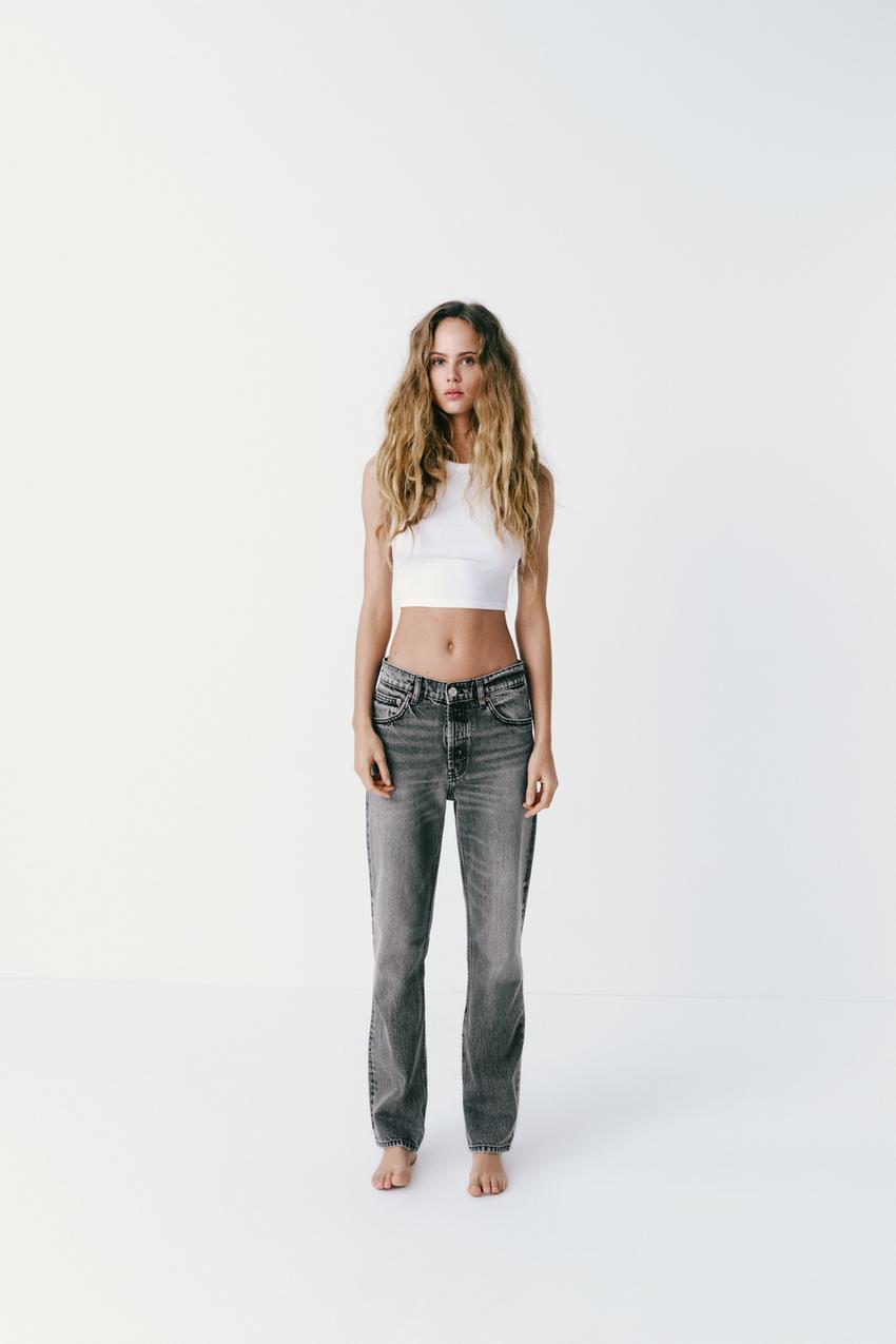 HIGH-RISE STRAIGHT-FIT TRF JEANS - Light grey