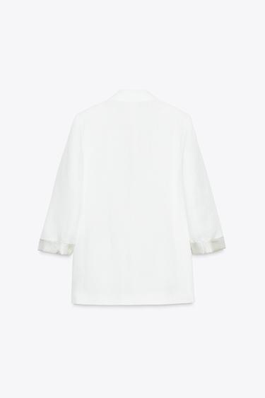 BLAZER 100 % LIN POIGNETS IMPRIMÉS - Blanc de Zara - Image 6
