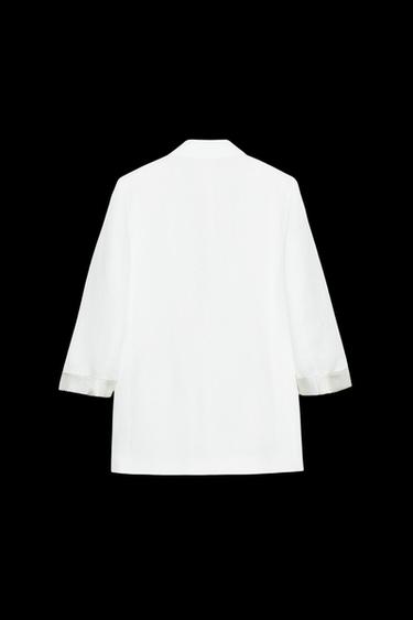 BLAZER AUS 100 % LEINEN MIT BEDRUCKTEN MANSCHETTEN - Weiß von Zara