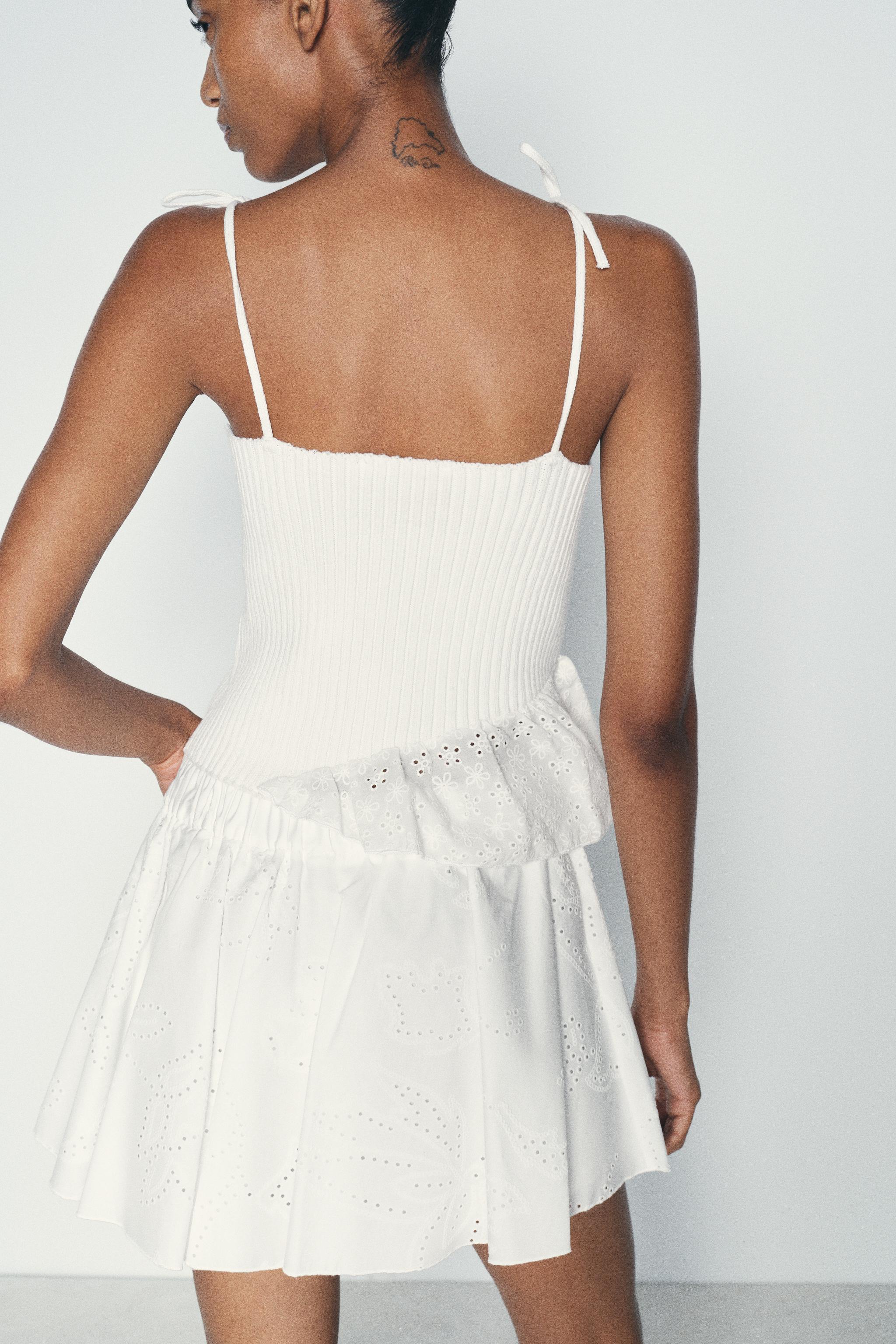 KNIT TOP WITH EMBROIDERED EYELET - White | ZARA United States