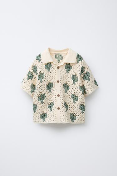 CAMISA PUNTO CROCHET CACTUS - Crudo / Verde de Zara