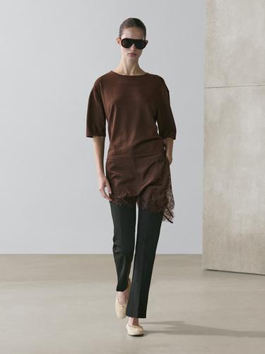 Zara Sweater with contrast lace detail - Brown