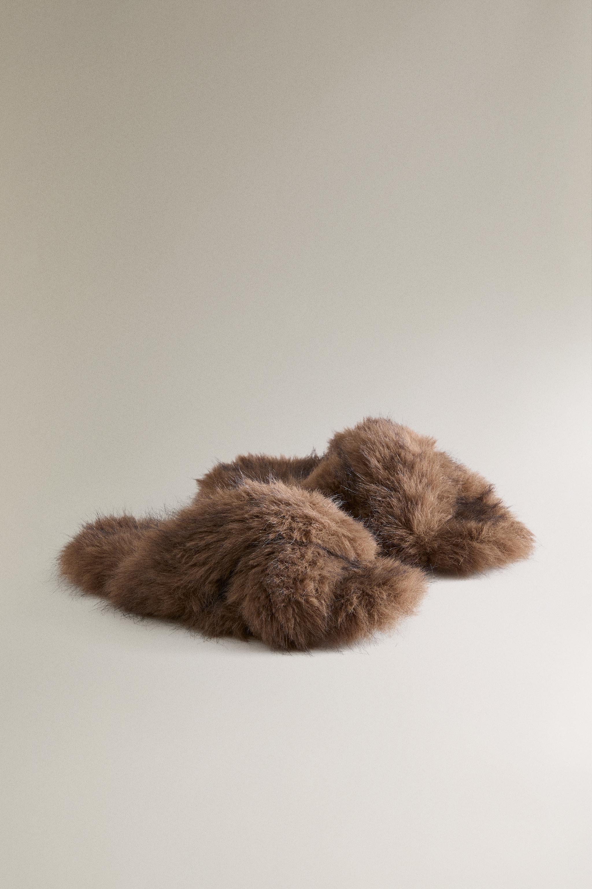 クロスフェイクファーサンダル - ブラウン | ZARA Japan / 日本