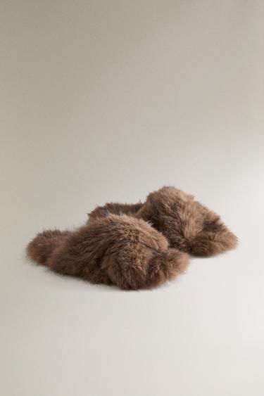 SANDALE CROISÉE FOURRURE - Marron de Zara - Image 1