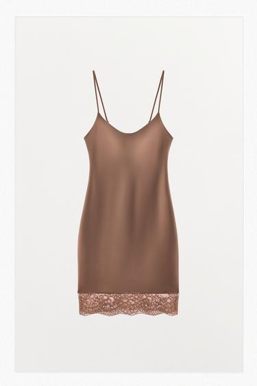 SHORT POLYAMIDE BLEND LACE DRESS - Beige-pink by Zara