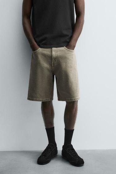 STRAIGHT-LEG DENIM BERMUDA SHORTS - Khaki by Zara