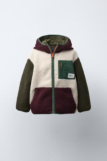 CAZADORA BORREGUILLO COLOR BLOCK FORRO POLAR - crudo/kaki de Zara - Imagen 0