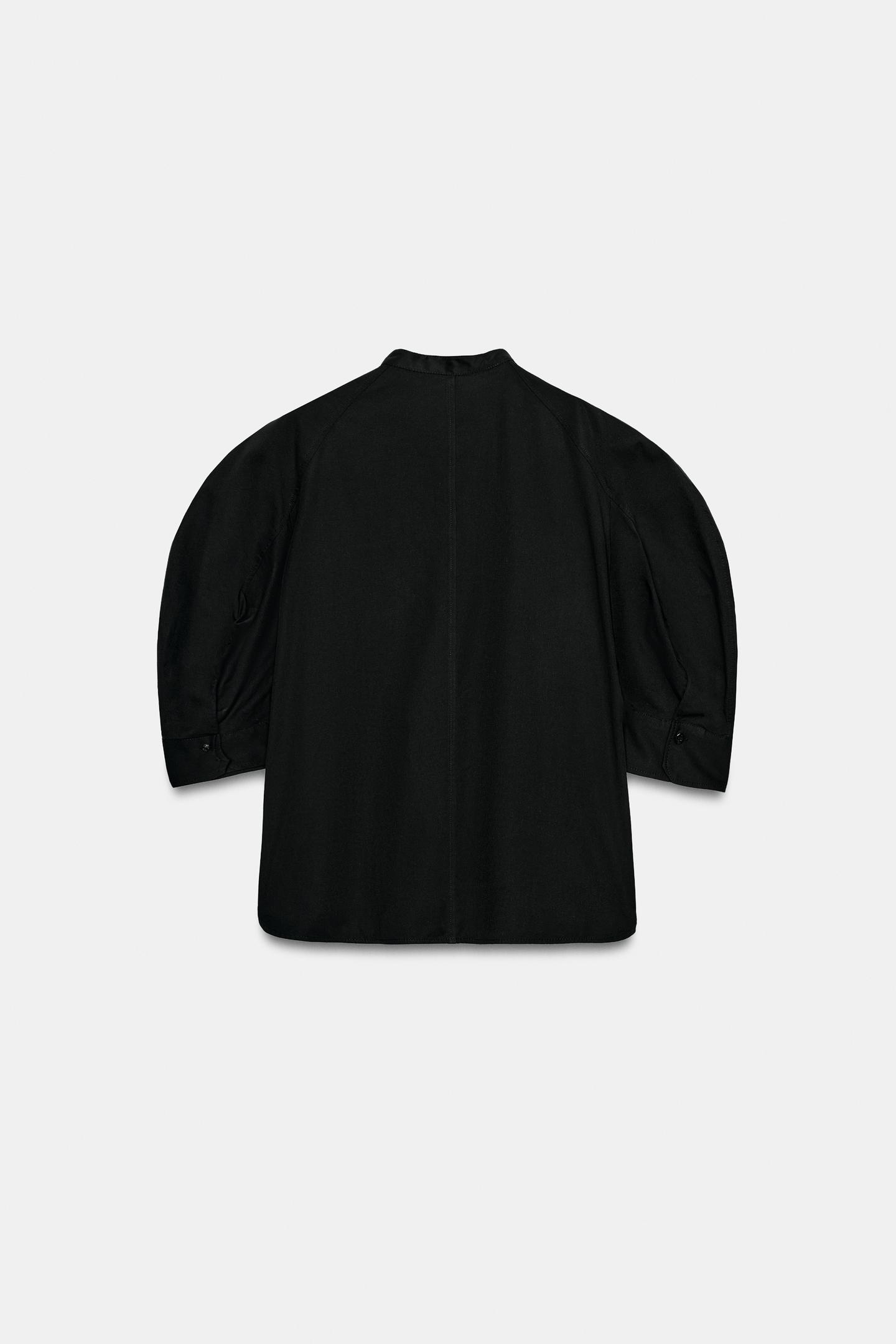 Женская рубашка Zara ZW Collection Puff Sleeve, цвет: Чёрный — фото 9