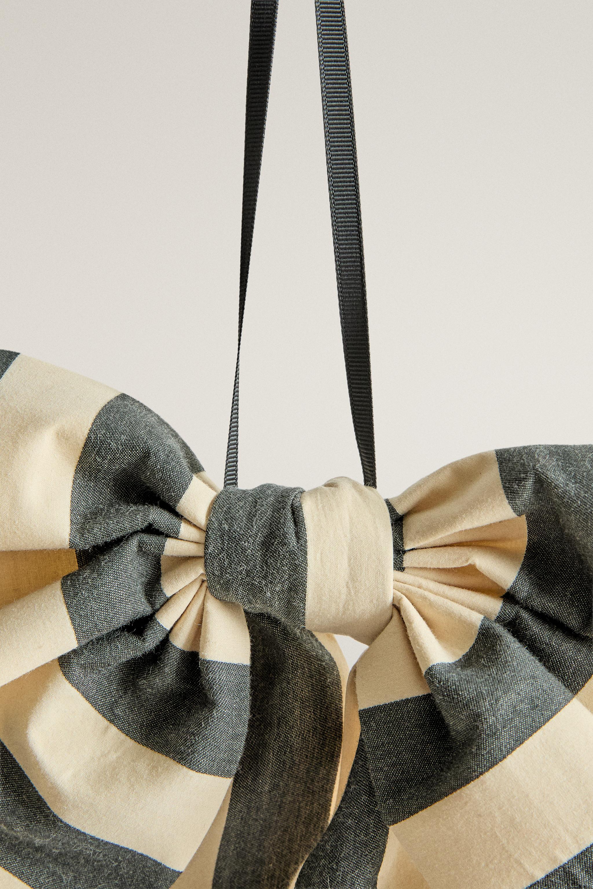 STRIPED COTTON BOW CHRISTMAS ORNAMENT
