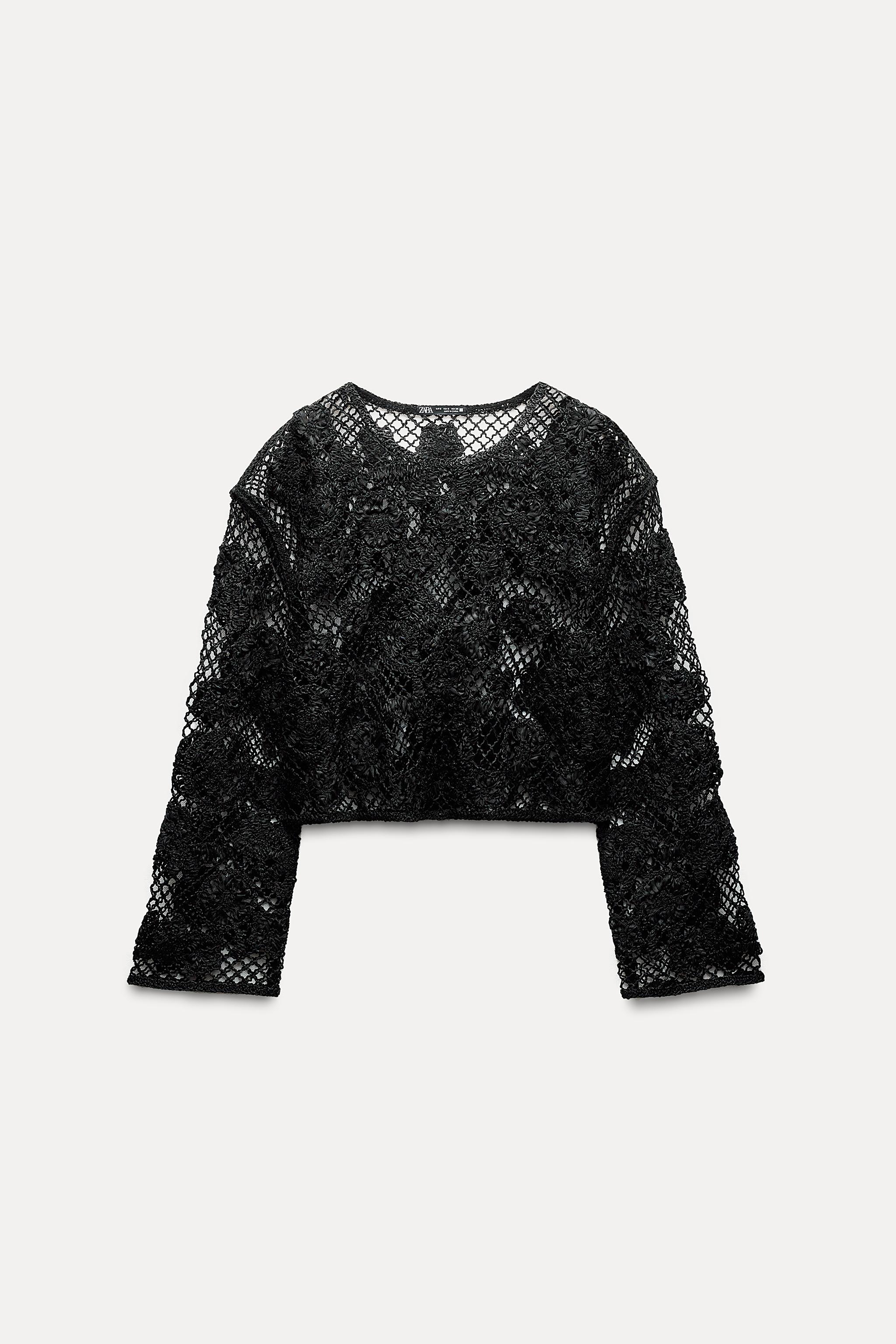 zara black crochet top