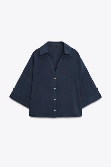 CAMISA MANGA CORTA ANCHA - Marino de Zara