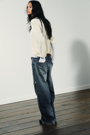 JEAN TRF BAGGY REPLIÉ DÉCHIRURES TAILLE MOYENNE - Bleu marine de Zara - Image 4