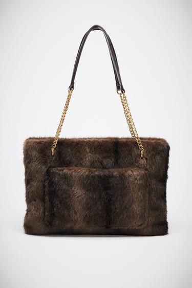 FAUX FUR SHOULDER BAG - Brown by Zara