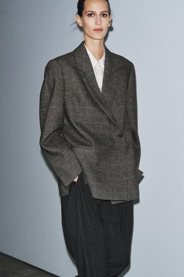 OVERSIZE CHECK BLAZER WITH WOOL ZW COLLECTION - Dark brown by Zara