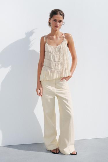 ZW COLLECTION LACE TRIM TOP - Ecru by Zara