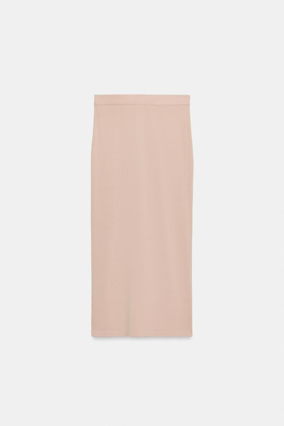 JUPE MI-LONGUE EN MAILLE - rose poudré de Zara - Image 3