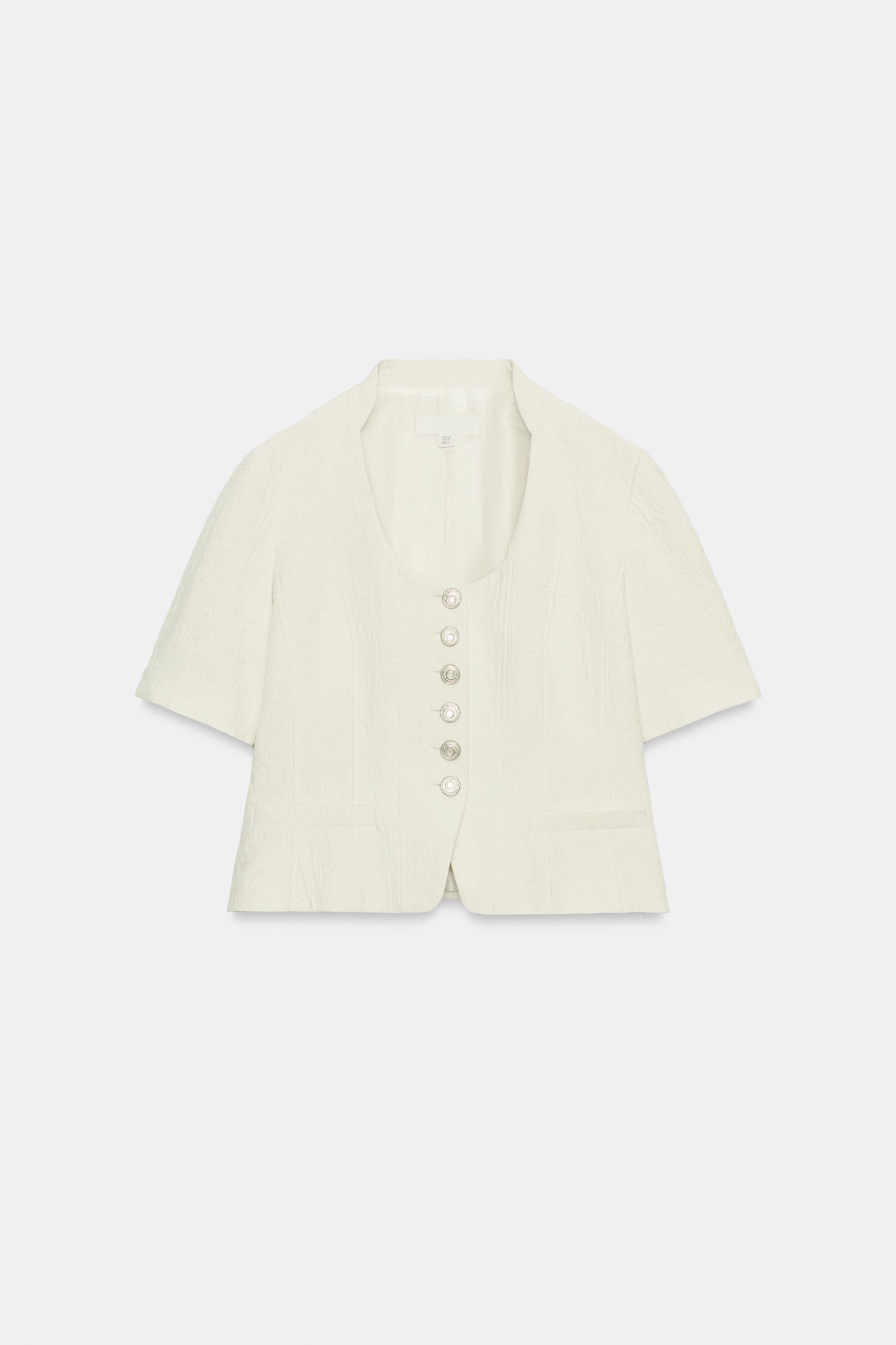 Женские куртки Zara SHORT SLEEVE JACQUARD JACKET — фото 5