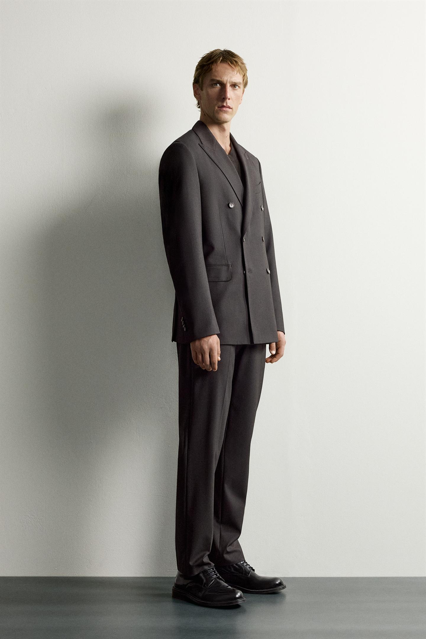 Мужской пиджак Zara Striped Double-Breasted Suit Blazer, цвет: Тёмный коричневый — фото 4