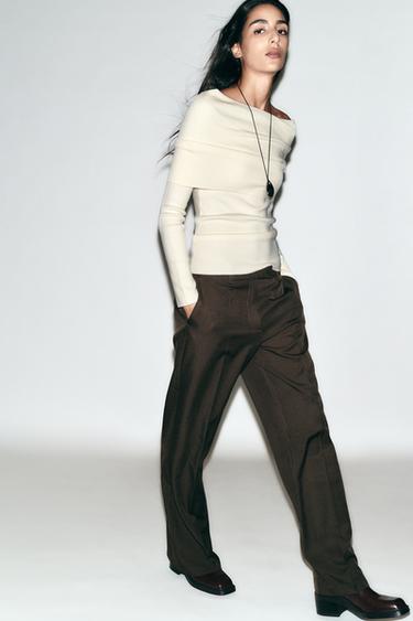 HIGH-WAIST STRAIGHT-LEG TROUSERS - brown vigore by Zara