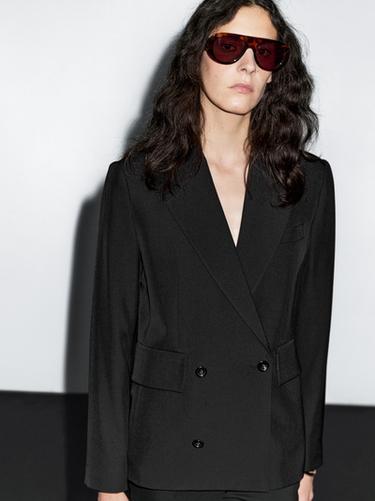 Americana corta cruzada mezcla lana - Negro de Zara