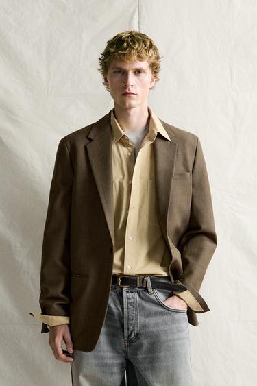 100% WOOL REGULAR-FIT SUIT BLAZER — Khaki marl 2