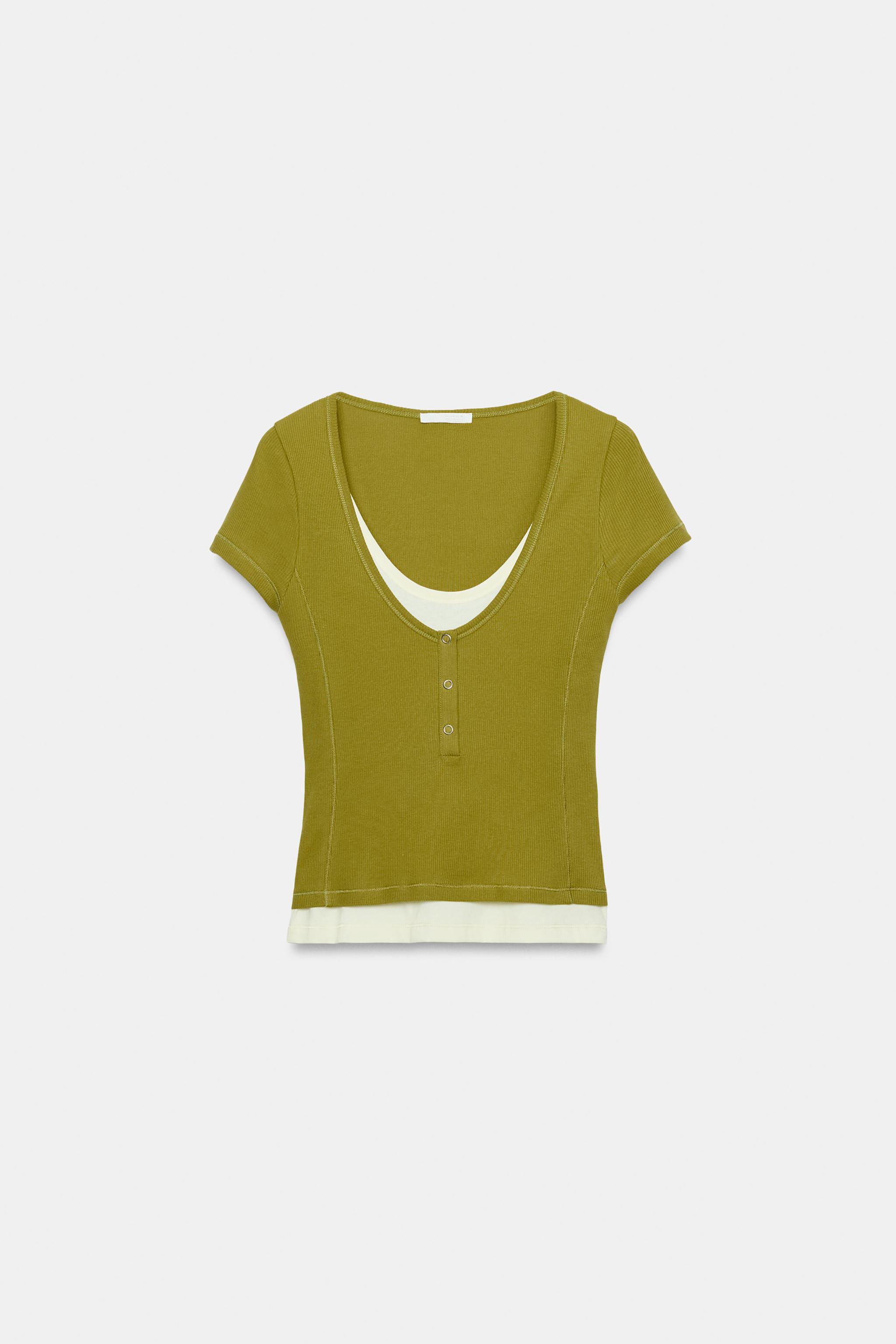 Zara ÇİFT KATMAN GÖRÜNÜMLÜ HENLEY T-SHIRT görsel 6