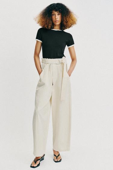 Zara SHORT SLEEVE LACE T-SHIRT - Black / White - Image 0