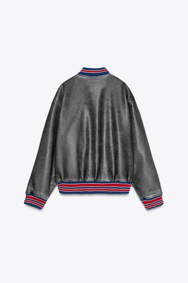 Zara FAUX LEATHER BOMBER JACKET - Gray