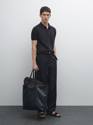 Zara Short sleeve cotton knit polo shirt - Navy blue - Image 0