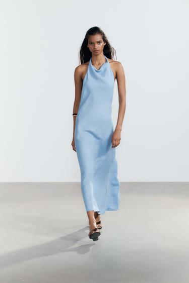 VESTIDO FLUIDO HALTER - Azul claro de Zara
