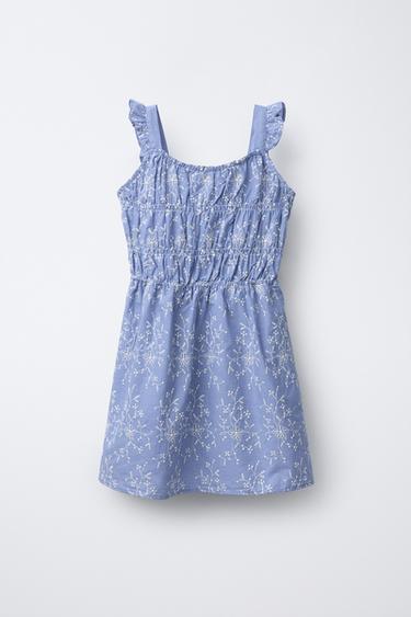 GINGHAM CHECK DRESS WITH EMBROIDERY - Blue by Zara