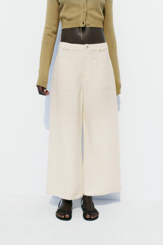 Neuf Zara Femme Pantalon Chino Slim Taille Moyenne 9632/046/710 Beige US 2  34