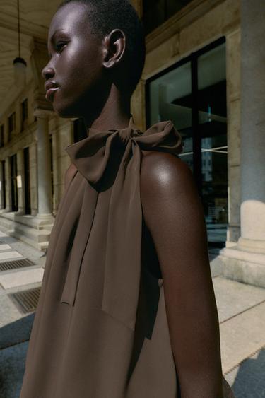 HALTER TOP WITH BOW - Brown / Taupe by Zara - Image 3