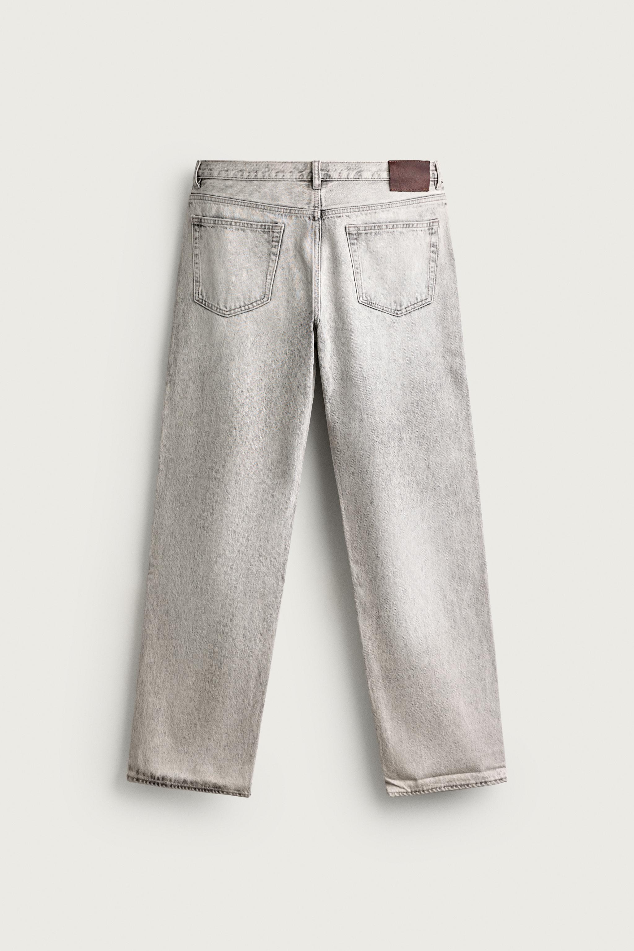 ACID WASH STRAIGHT FIT JEANS — Mid-gray