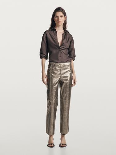 Zara Nappa leather metallic trousers - Golden - Image 0