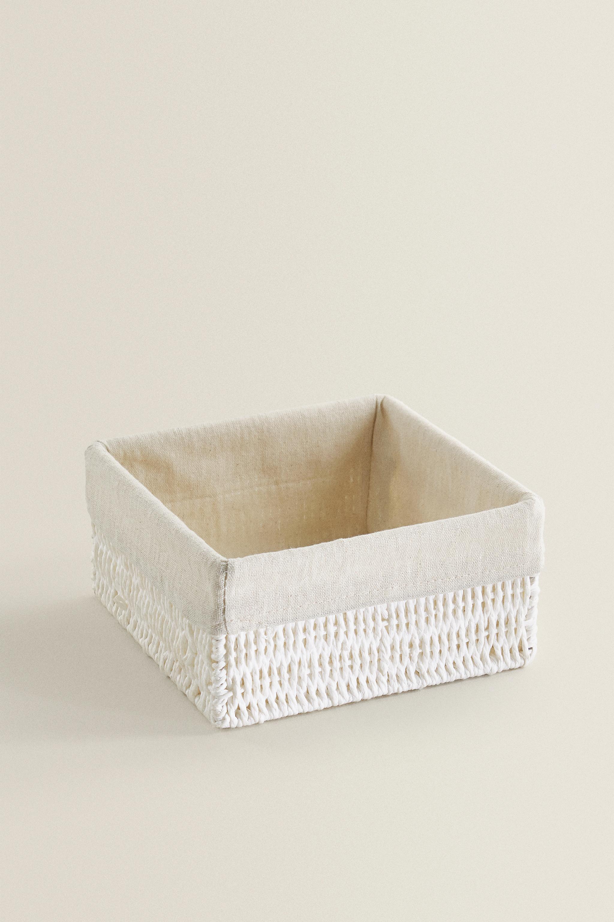 SQUARE BASKET WITH COTTON LINING — White