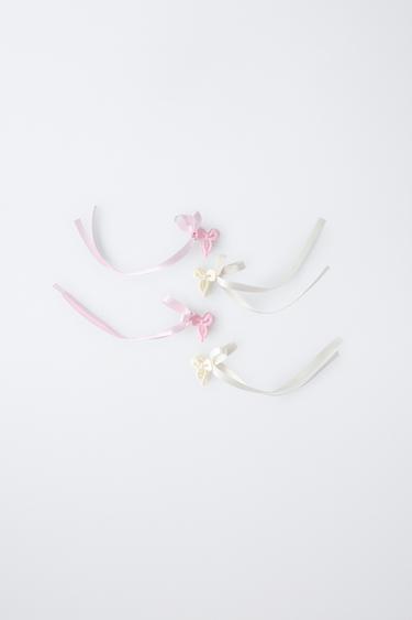 PACK OF FOUR HAIR CLIPS WITH BOWS - Ecru by Zara - Image 0